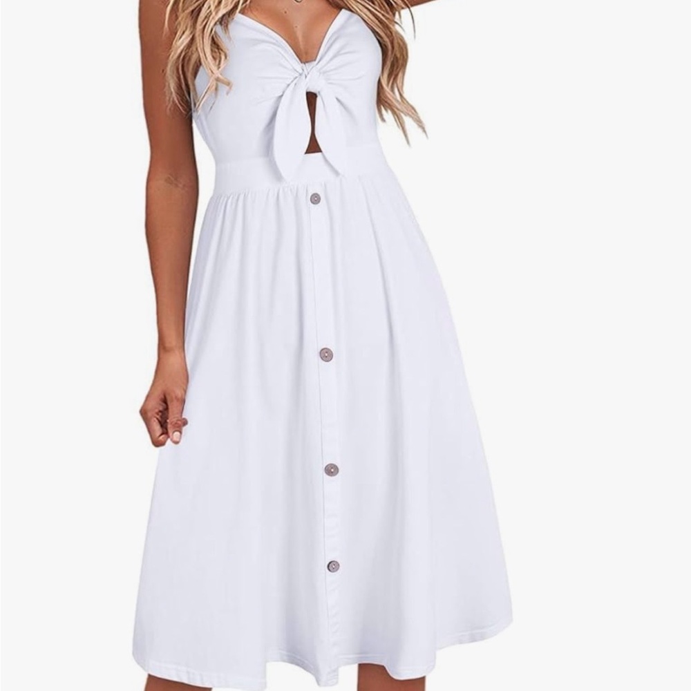 White Summer Button-Down Cottage Core Beach Midi Dress